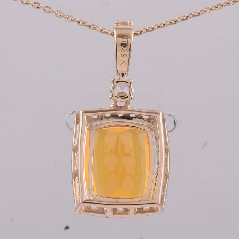 3.43 Ct Cushion Fire Opal 9K Gold Pendant - 2