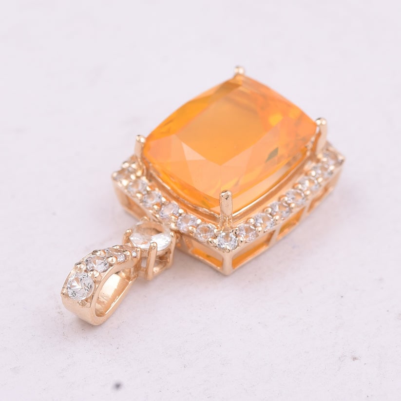 3.43 Ct Cushion Fire Opal 9K Gold Pendant - 3