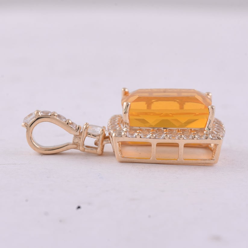 3.43 Ct Cushion Fire Opal 9K Gold Pendant - 4
