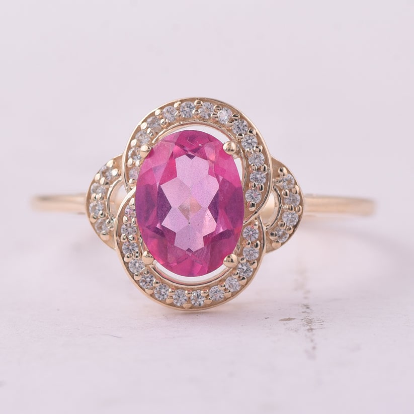 1.48 Ct Oval Pink Topaz 9K Gold Ring (1 of 5)