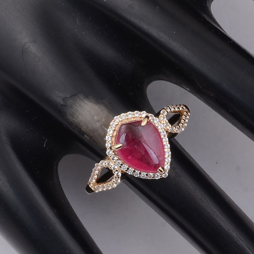 1.99 Ct Fancy Cab Pink Tourmaline 9K Gold Ring - 2