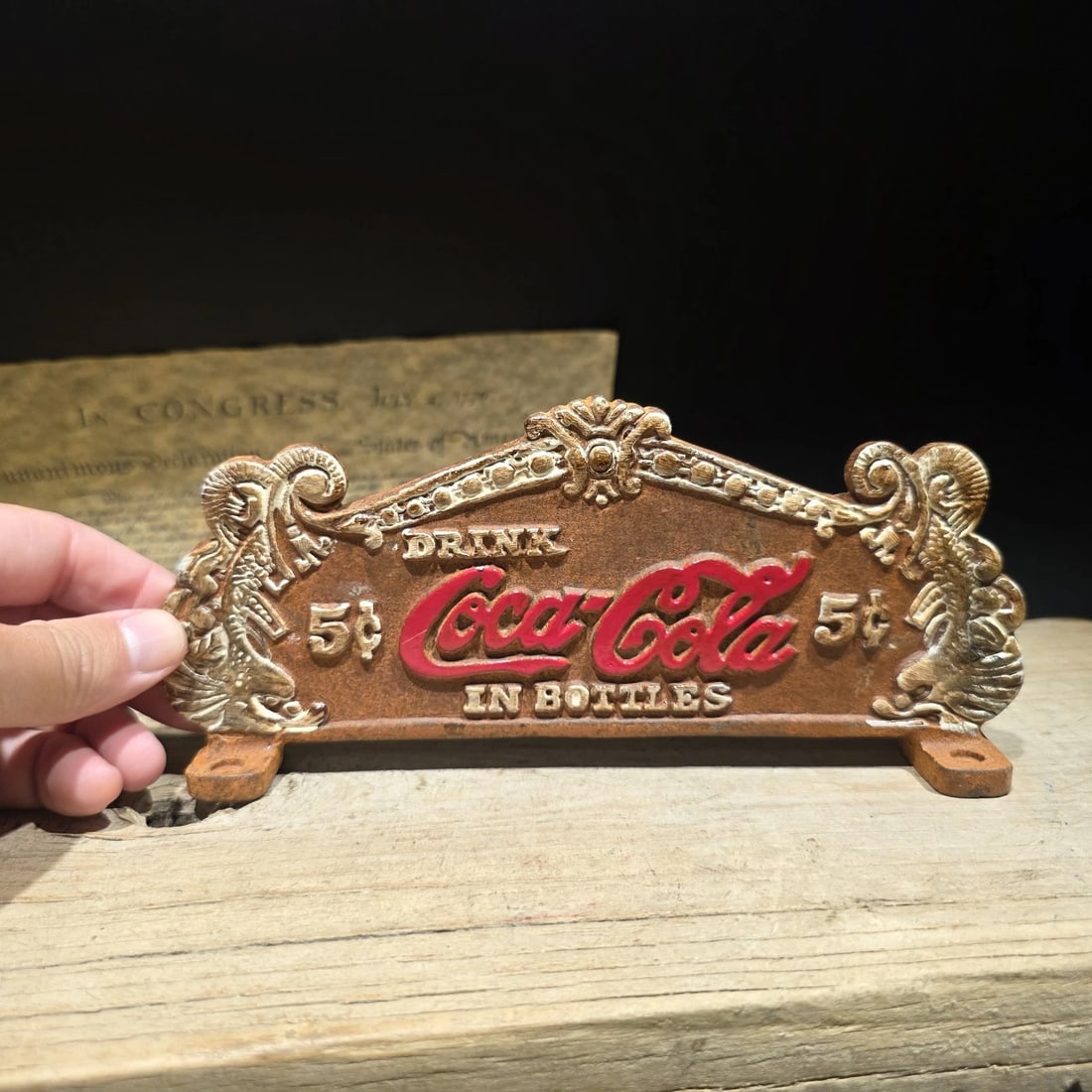 9" Coca-Cola 5cent Cash Register Sign Cast Iron Soda Counter Plaque (1 of 13)