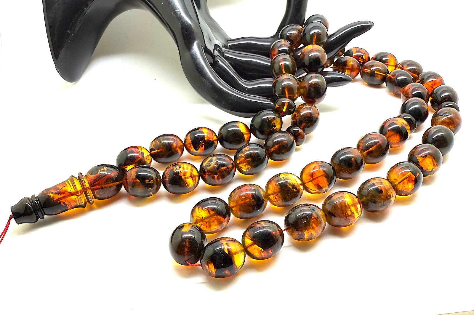 Magnificent Amber Tesbih made from Olive shaped Amber beads - 5