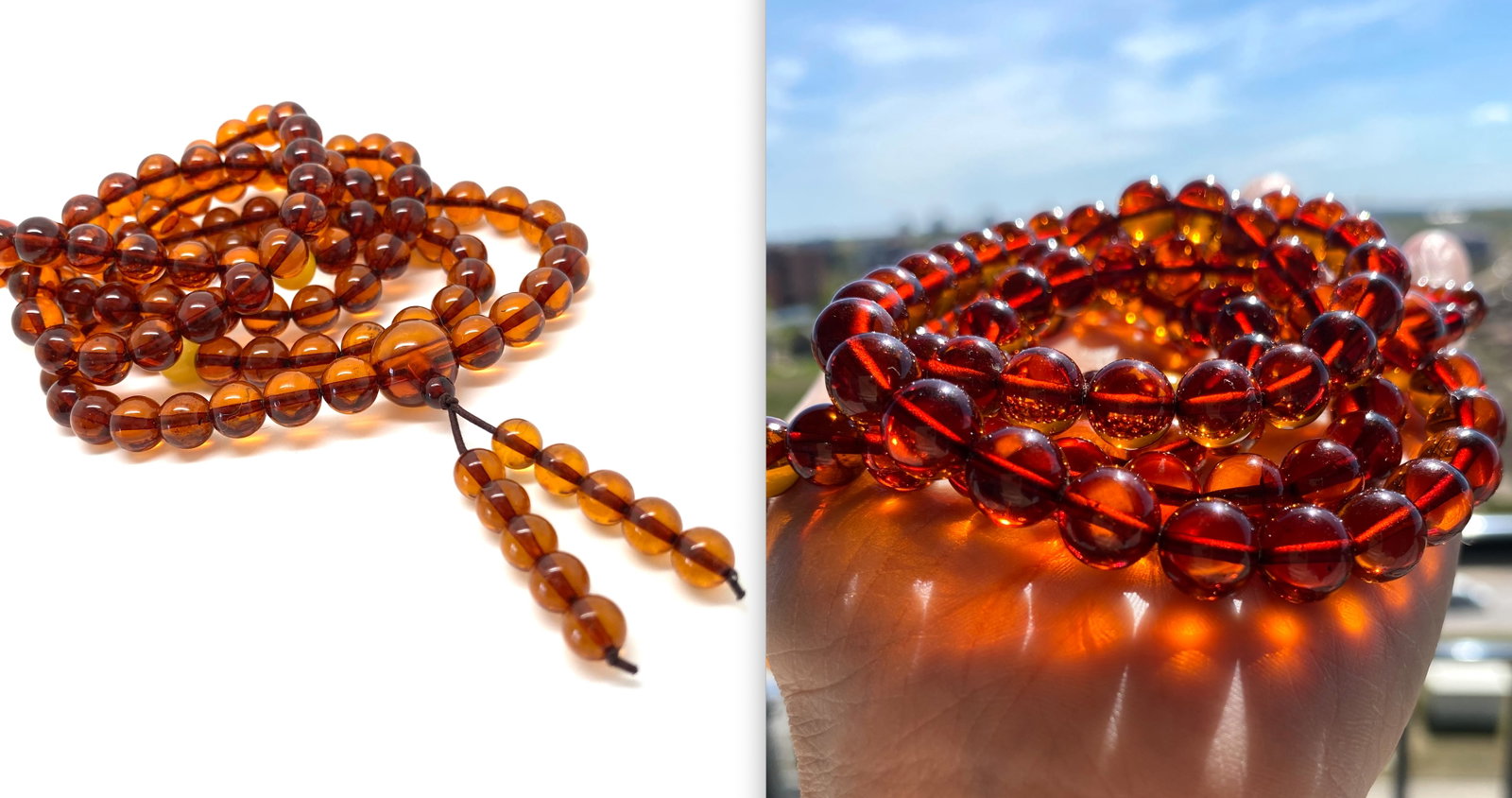 Staggering Vintage Amber Mala made from Round Amber beads - 8