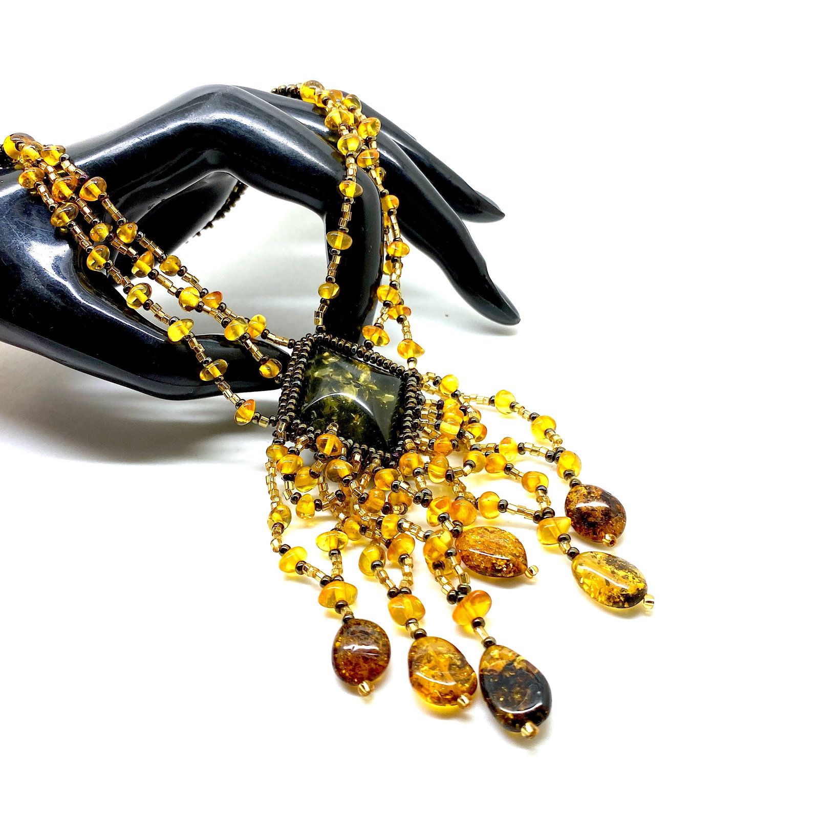 Fascinating Amber Floral Necklace made from leaf like bead ornaments - 5