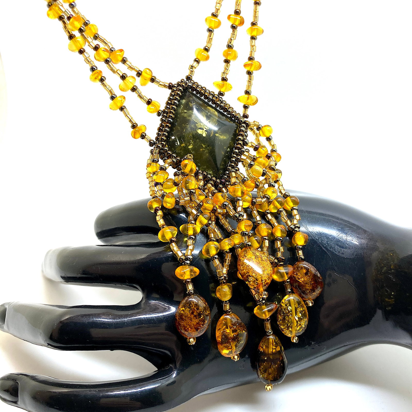 Fascinating Amber Floral Necklace made from leaf like bead ornaments - 6