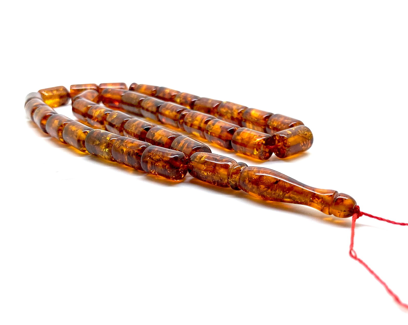 Staggering Unique Antique Amber Tesbih made from Barrel shaped Amber beads - 4