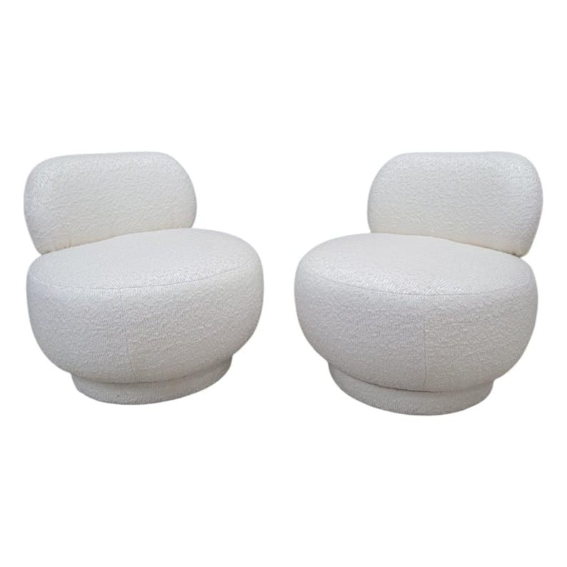 Postmodern Steve Chase Style Swivel Pouf Lounge Chair Reupholstered - Pair (1 of 8)