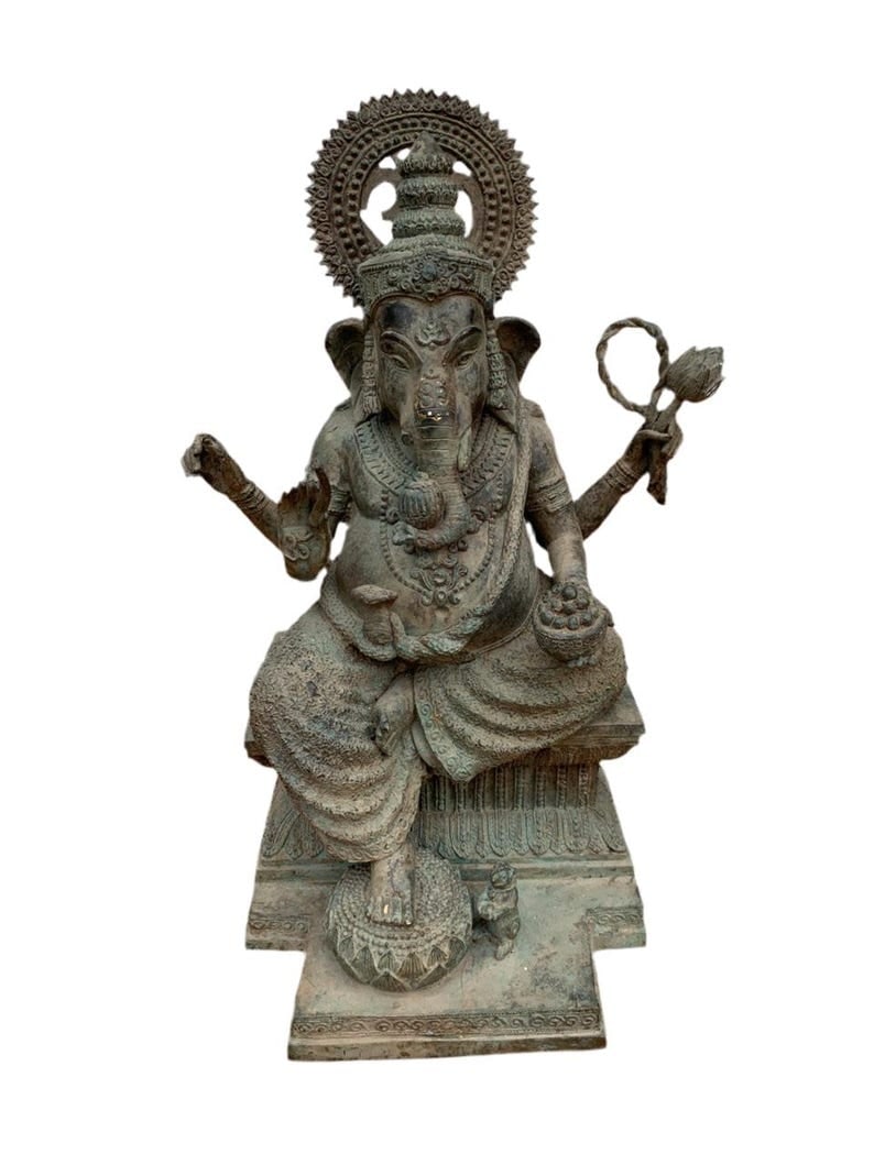 Antique Ganesha Statue Hindu Elephant God War Religious (1 of 7)