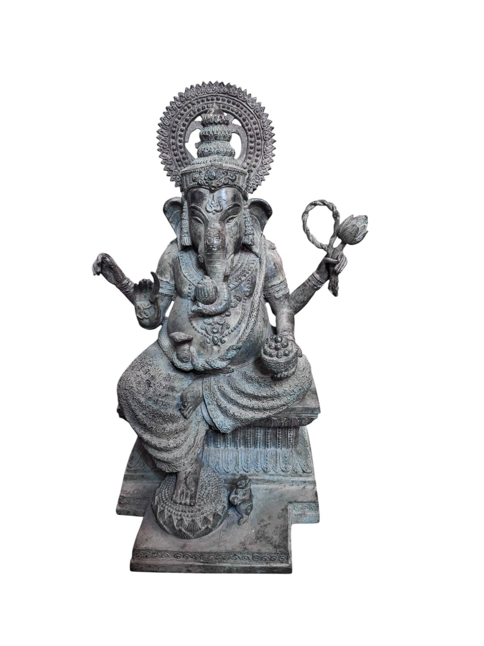 Antique Ganesha Statue Hindu Elephant God War Religious - 3