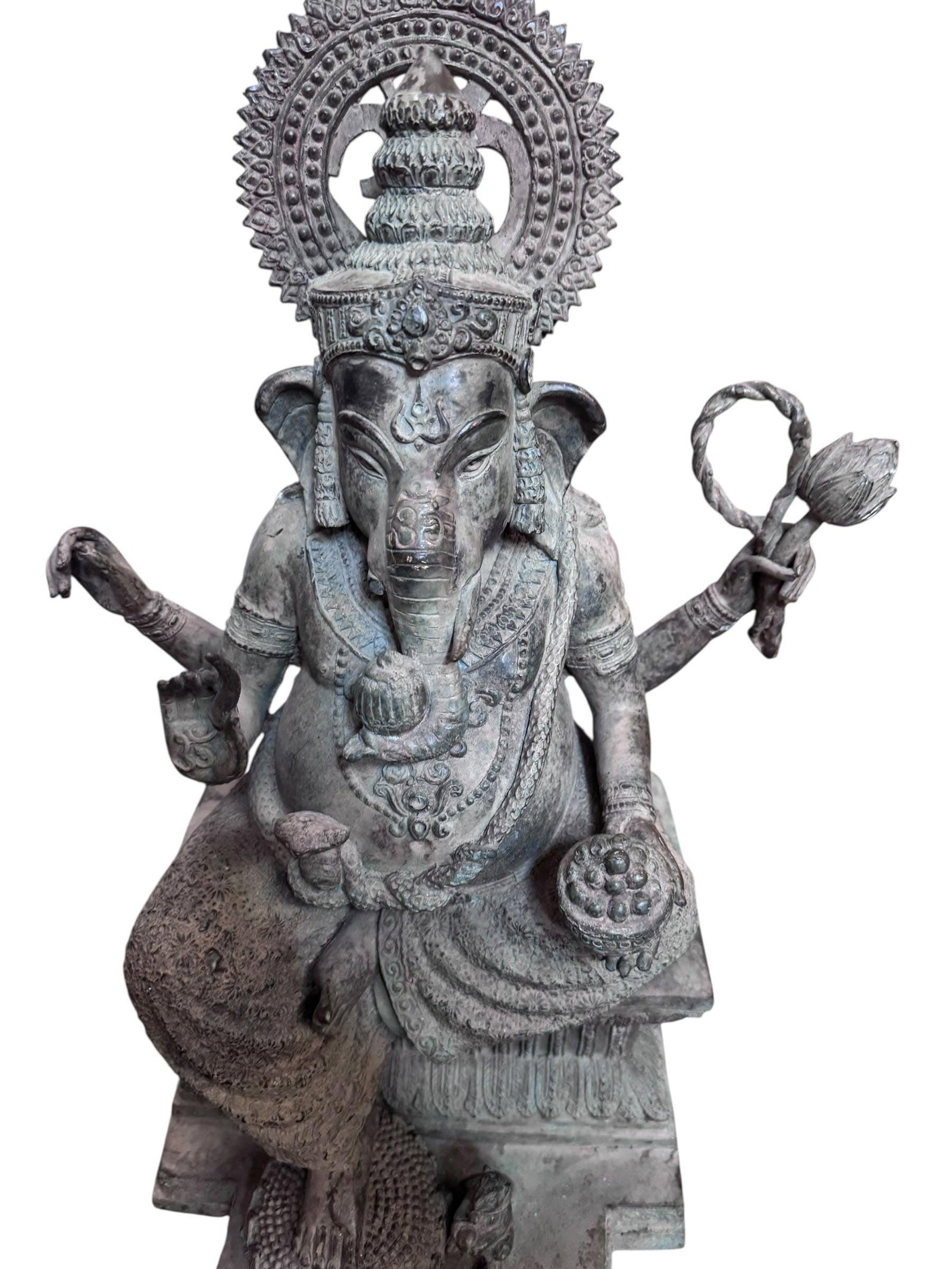 Antique Ganesha Statue Hindu Elephant God War Religious - 4