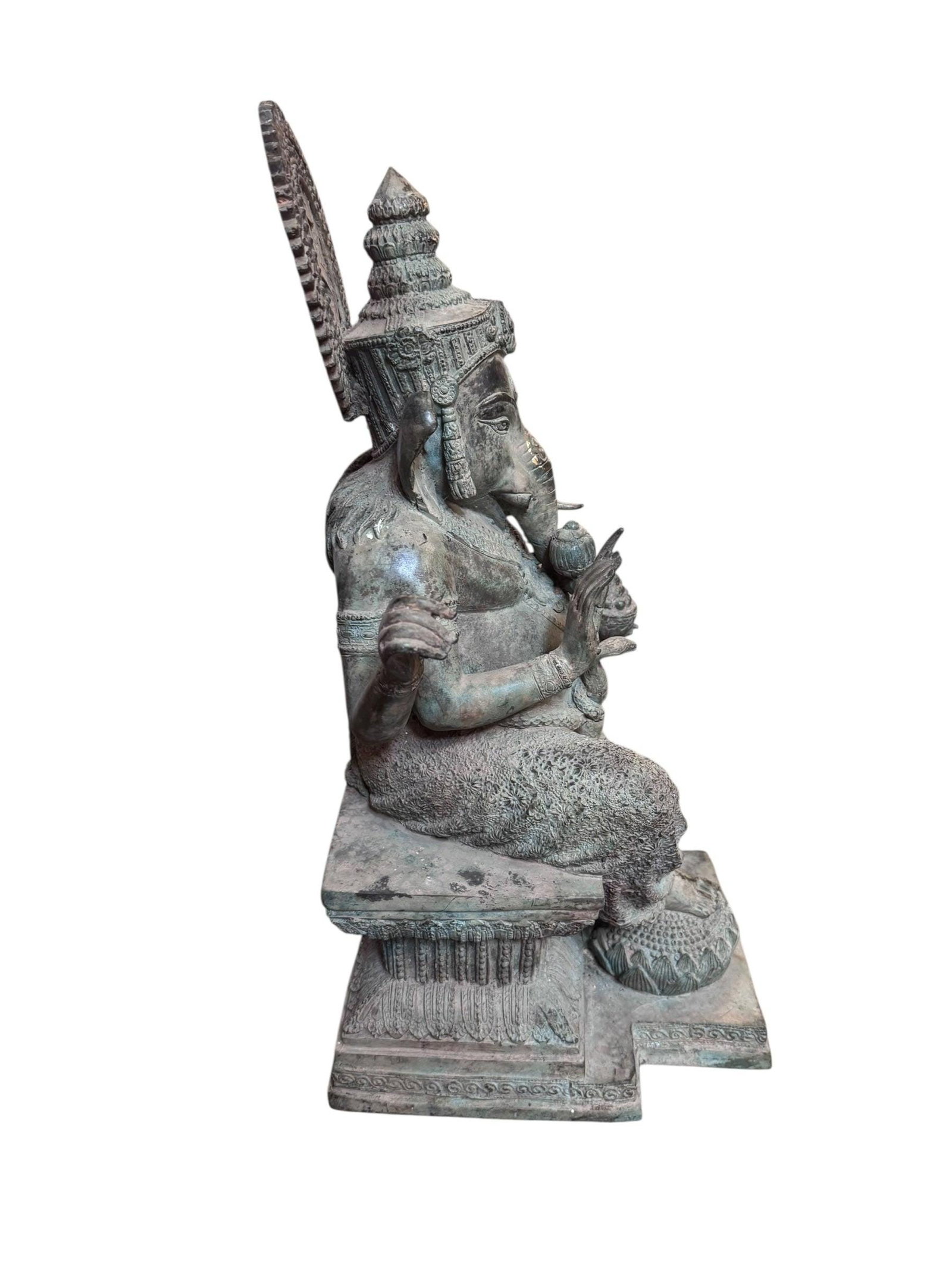 Antique Ganesha Statue Hindu Elephant God War Religious - 7