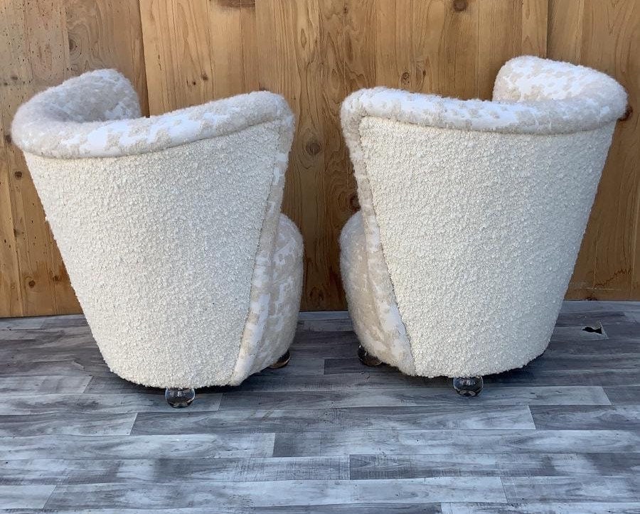 Mid Century Modern Asymmetrical Corkscrew Lounges Newly Upholstered in Boucle - Pair - 3