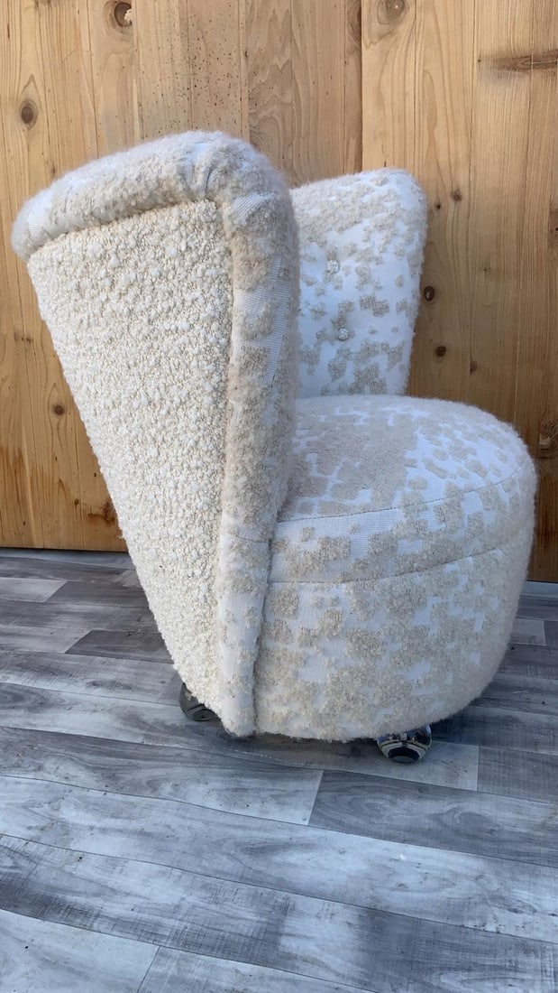 Mid Century Modern Asymmetrical Corkscrew Lounges Newly Upholstered in Boucle - Pair - 4