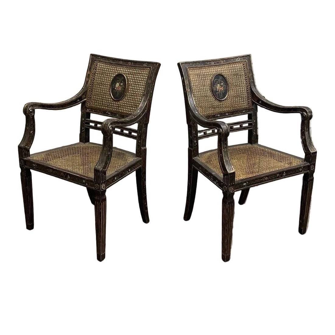 Antique English Regency Cane Medallion Chairs - Pair - 2