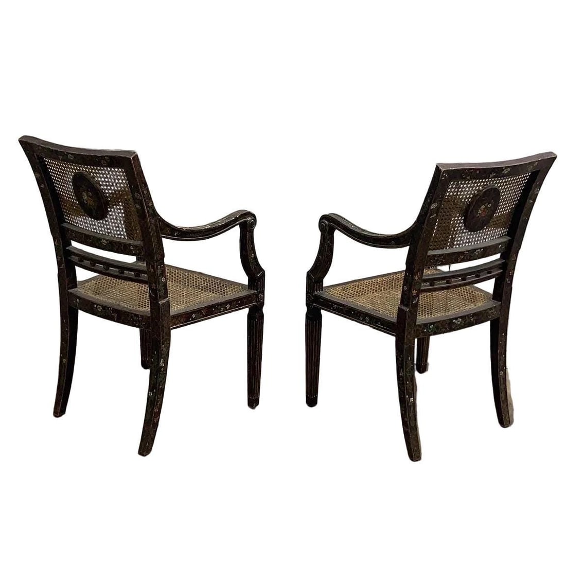 Antique English Regency Cane Medallion Chairs - Pair - 3