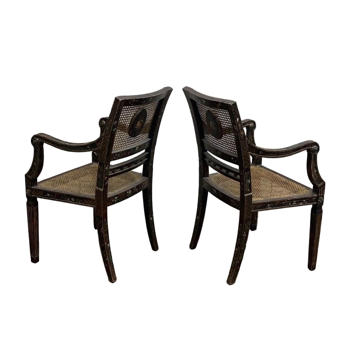 Antique English Regency Cane Medallion Chairs - Pair - 4