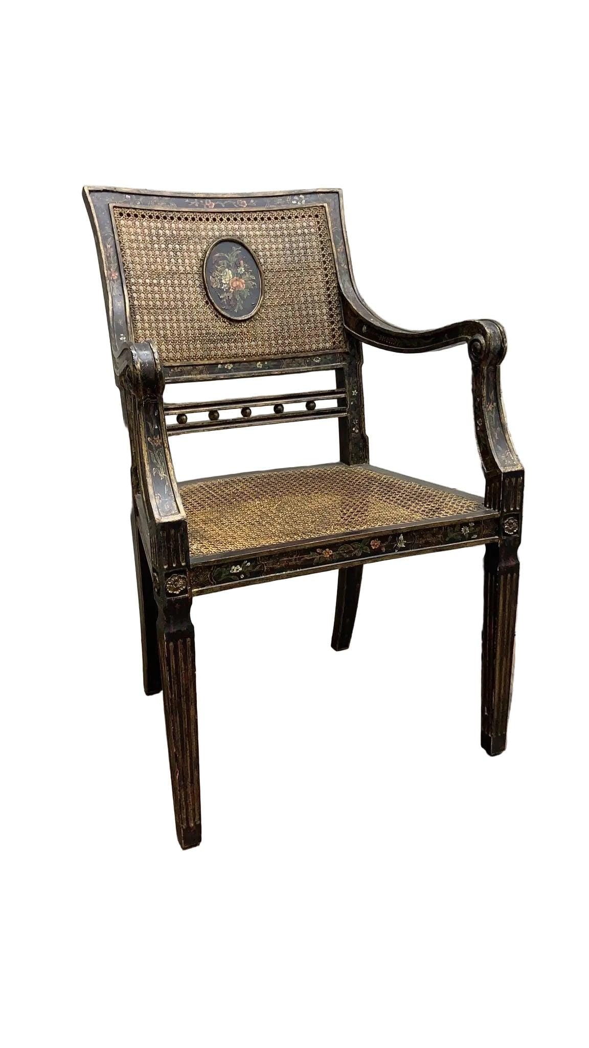 Antique English Regency Cane Medallion Chairs - Pair - 5