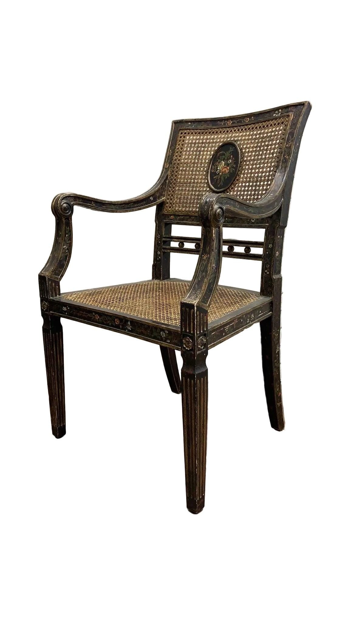 Antique English Regency Cane Medallion Chairs - Pair - 6
