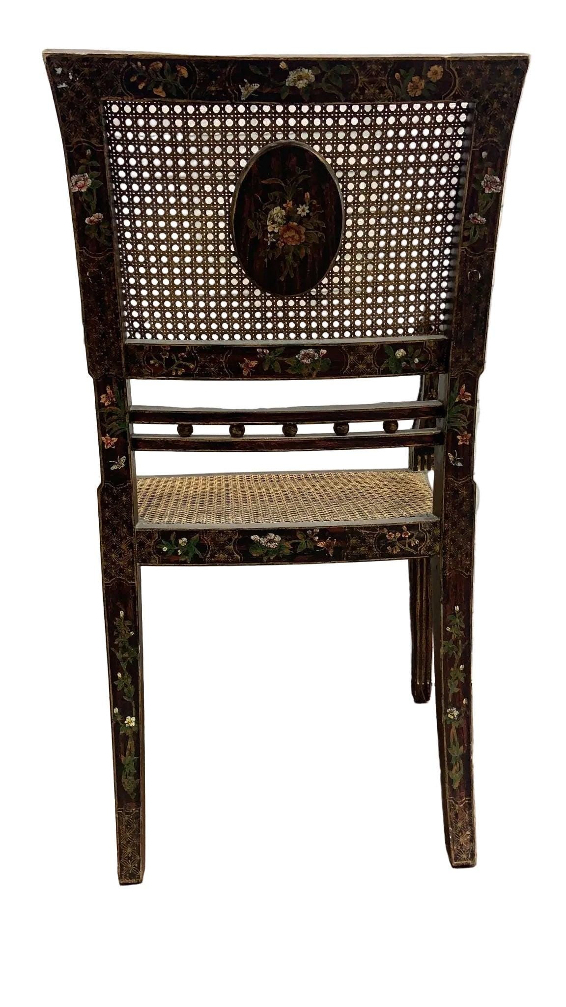 Antique English Regency Cane Medallion Chairs - Pair - 8