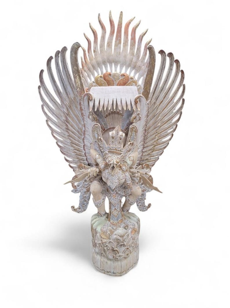 Vintage Monumental Hand Carved & Painted Polychromed Wood Imported Balinese Garuda Temple Statue (1 of 8)