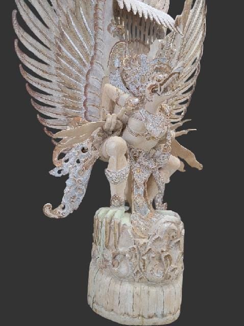 Vintage Monumental Hand Carved & Painted Polychromed Wood Imported Balinese Garuda Temple Statue - 4