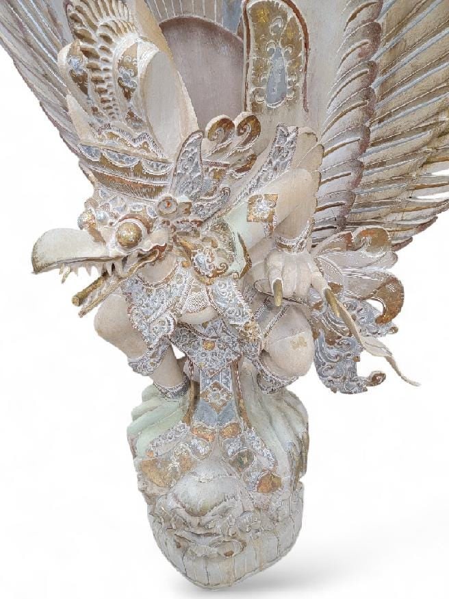 Vintage Monumental Hand Carved & Painted Polychromed Wood Imported Balinese Garuda Temple Statue - 6