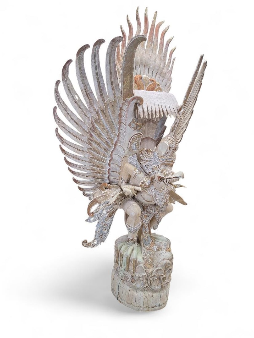 Vintage Monumental Hand Carved & Painted Polychromed Wood Imported Balinese Garuda Temple Statue - 7