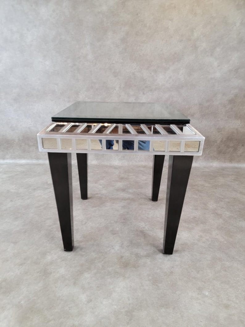 Vintage Modern Ebonized with Mirrored Trim Coffee Table Set (1 of 1)