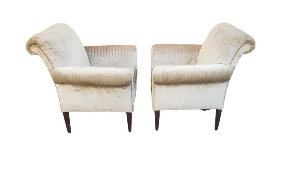 Victorian Flared Arms Velvet Club Chairs - Pair - 5
