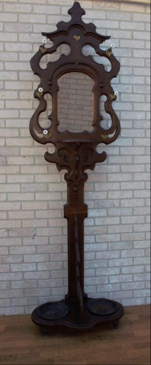 Antique Victorian Style Hall Tree with Mirror - 4