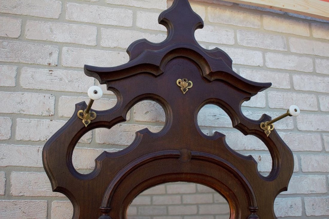 Antique Victorian Style Hall Tree with Mirror - 5