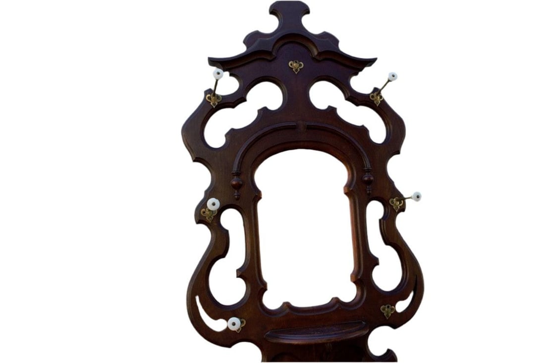 Antique Victorian Style Hall Tree with Mirror - 6