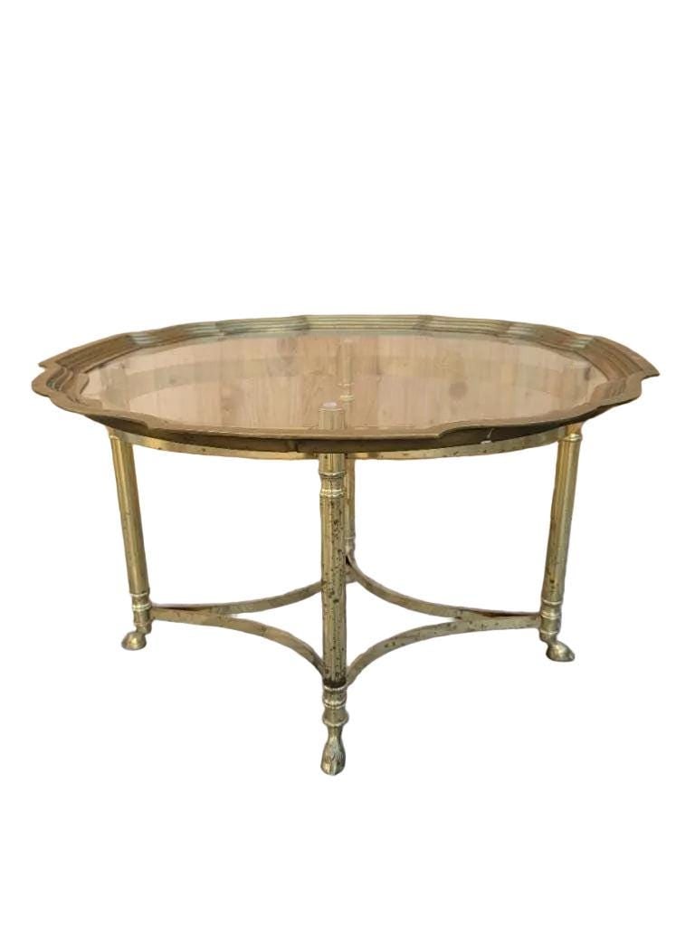 Hollywood Regency Labarge Brass Scalloped Edge Tray Top Side Table - 2