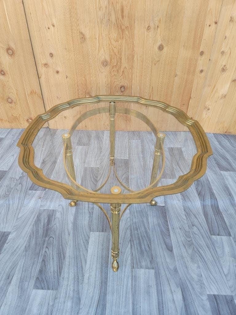 Hollywood Regency Labarge Brass Scalloped Edge Tray Top Side Table - 3