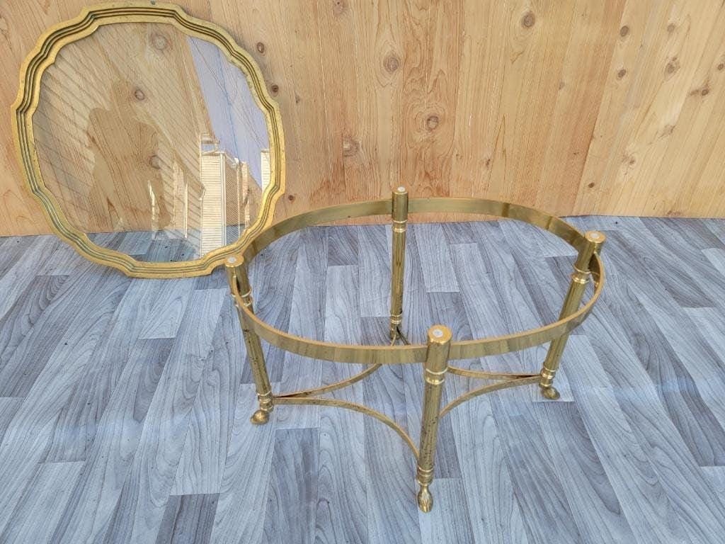 Hollywood Regency Labarge Brass Scalloped Edge Tray Top Side Table - 4