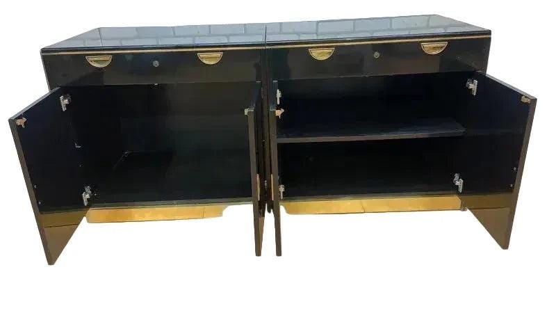 MCM Black Lacquer and Brass Credenza by John Widdicomb - 4