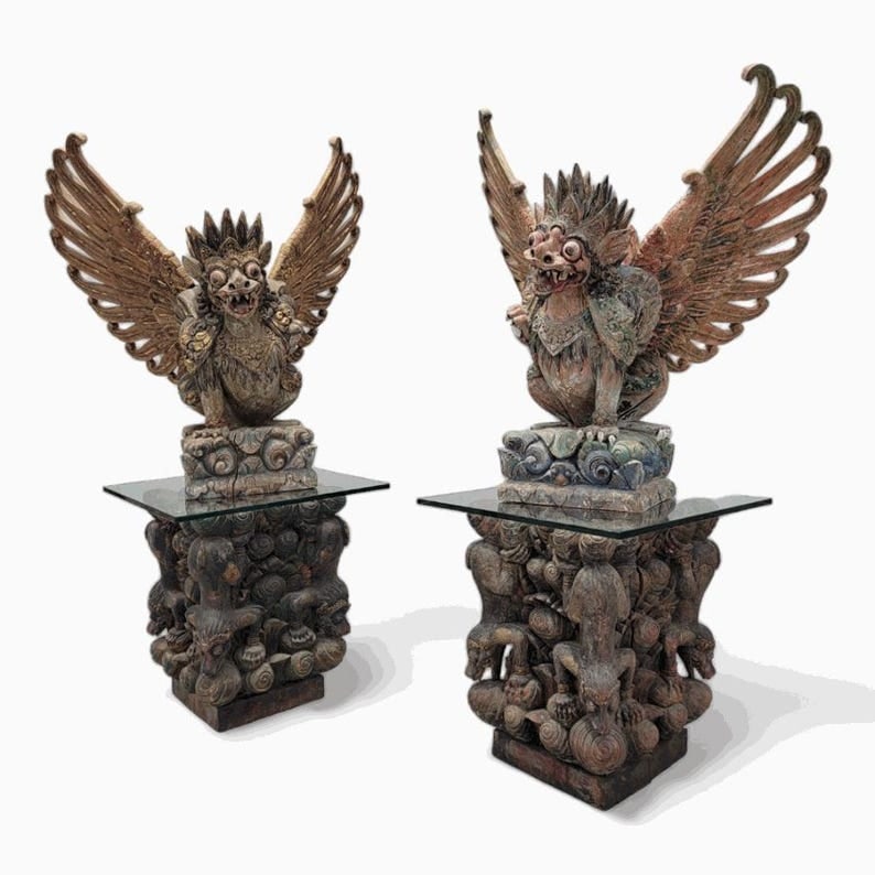 Antique Carved Balinese Garuda Statues - Set of 2 (1 of 6)