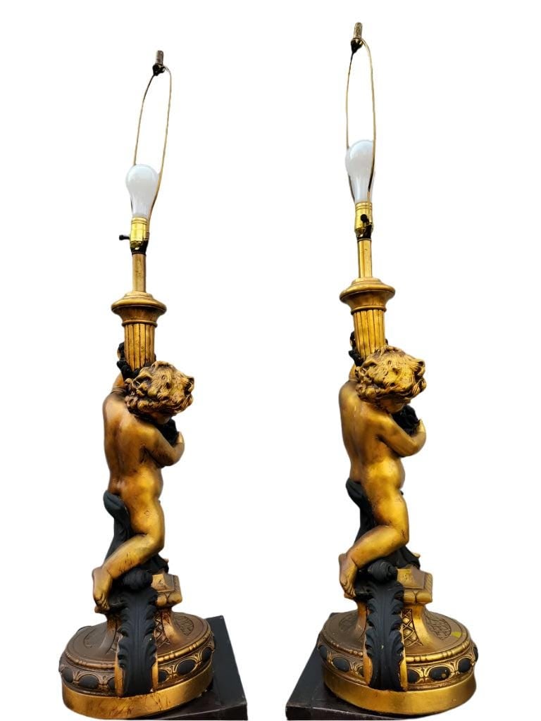 Vintage Italian Putti Gilt Table Lamps - Pair - 3