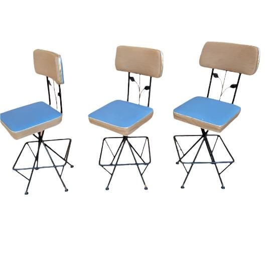 Vintage Retro Swivel Bar Stools - Set of 3 - 3