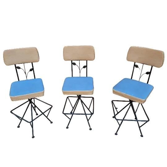 Vintage Retro Swivel Bar Stools - Set of 3 - 4