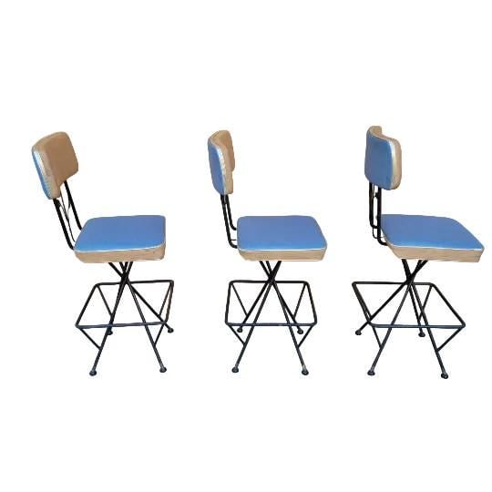 Vintage Retro Swivel Bar Stools - Set of 3 - 6