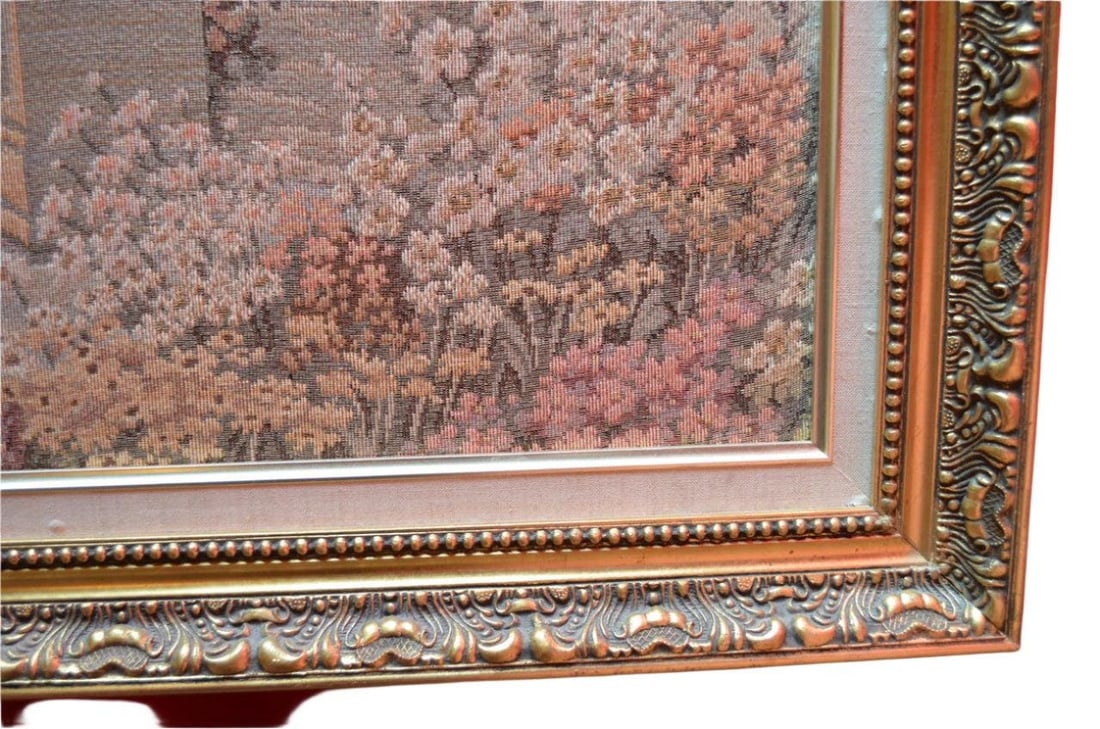 Antique Framed Italian Tapestry Ladies at Lake Como - 6