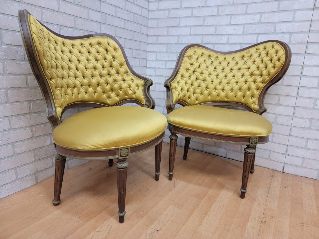 Hollywood Regency Grosfeld House Asymmetrical Tufted Boudoir Chairs - Pair - 5