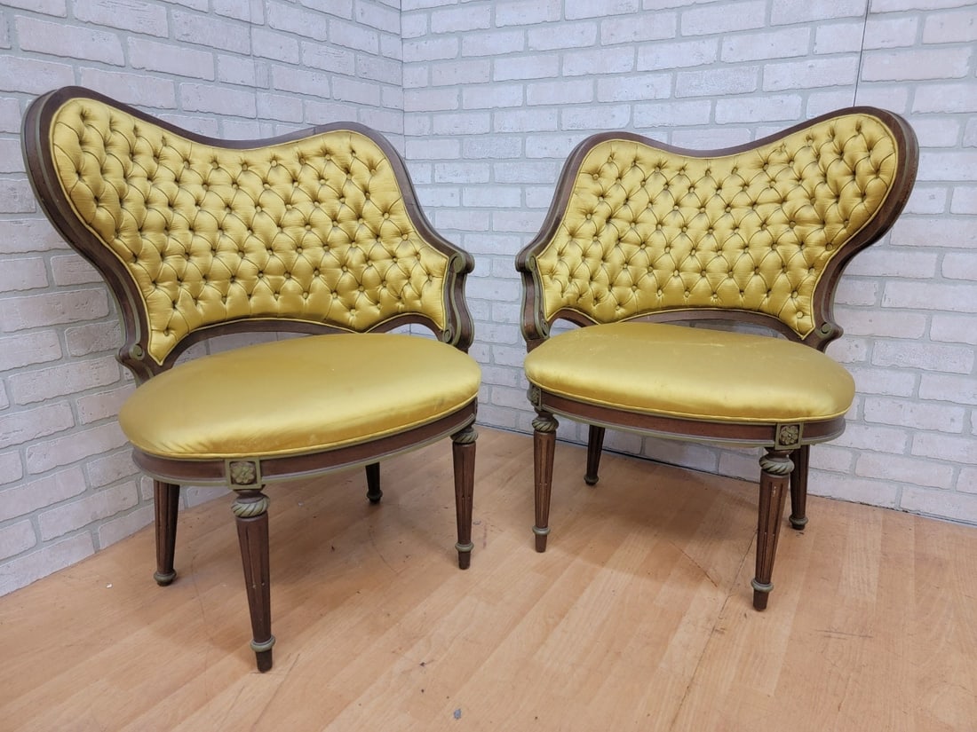 Hollywood Regency Grosfeld House Asymmetrical Tufted Boudoir Chairs - Pair - 6
