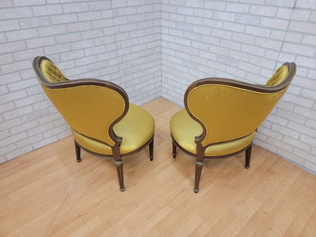 Hollywood Regency Grosfeld House Asymmetrical Tufted Boudoir Chairs - Pair - 7