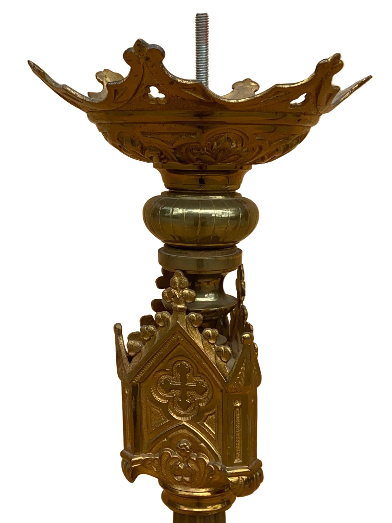 Antique French Neogothic Altar Torchere Candlestick Set w/ Jesus & Cross - 4