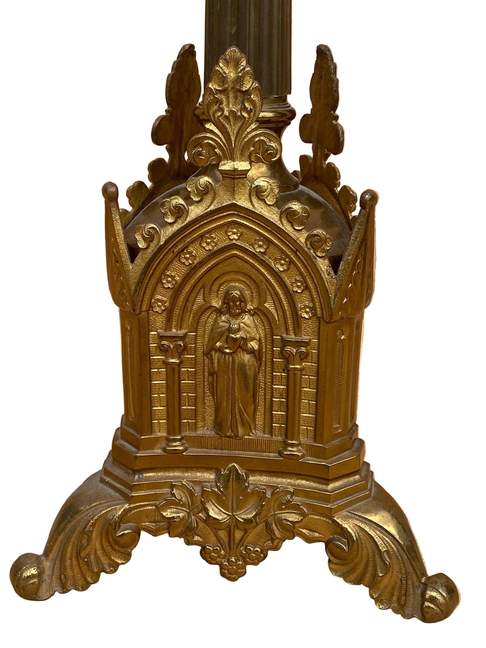 Antique French Neogothic Altar Torchere Candlestick Set w/ Jesus & Cross - 5