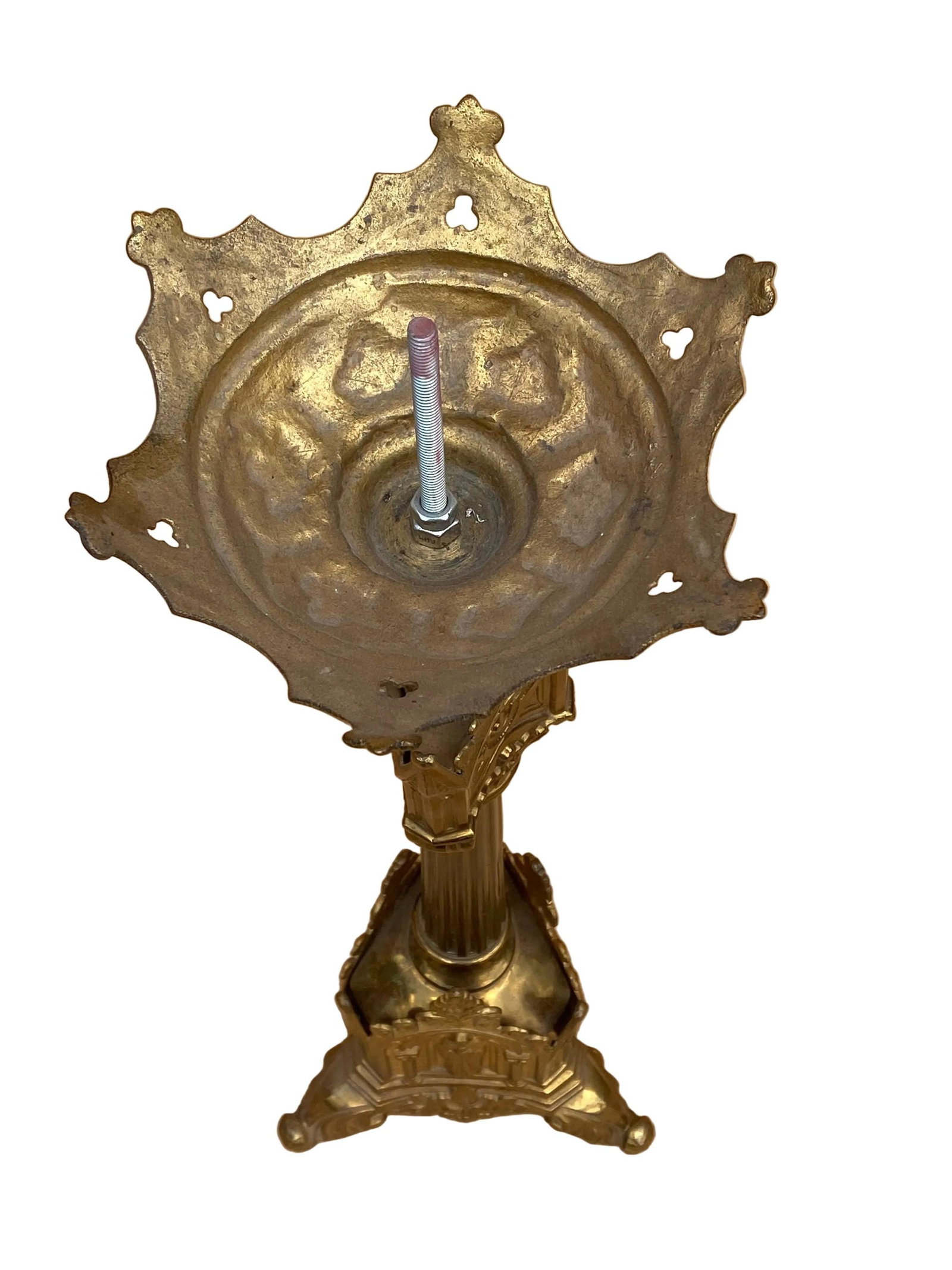 Antique French Neogothic Altar Torchere Candlestick Set w/ Jesus & Cross - 7