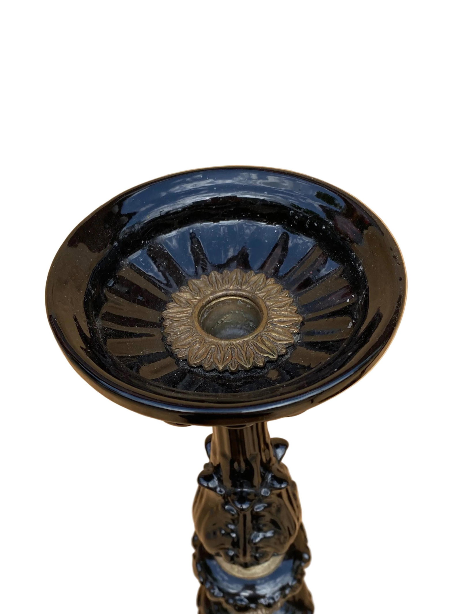 Vintage French Neogothic Altar Torchere Black Porcelain Candlestick Set - 5